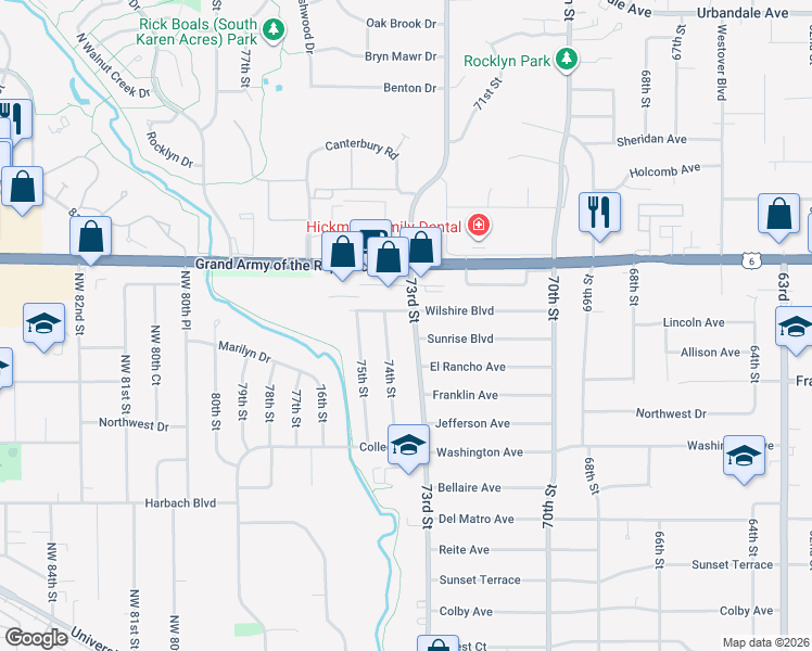 map of restaurants, bars, coffee shops, grocery stores, and more near 2112 73rd Street in Windsor Heights