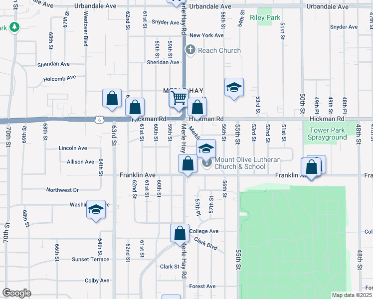 map of restaurants, bars, coffee shops, grocery stores, and more near 5734 Lincoln Avenue in Des Moines