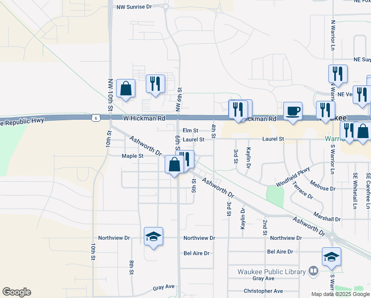 map of restaurants, bars, coffee shops, grocery stores, and more near 240 5th Street in Waukee