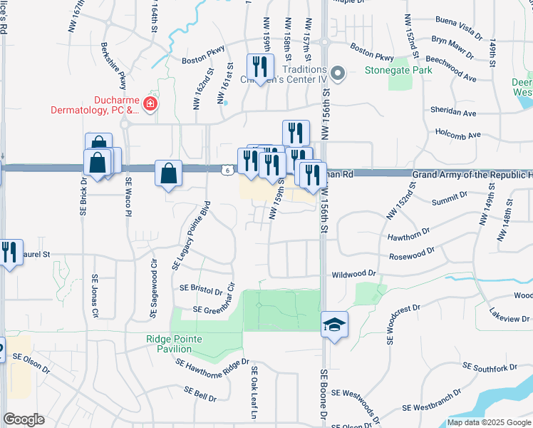 map of restaurants, bars, coffee shops, grocery stores, and more near 2150 Northwest 159th Street in Clive