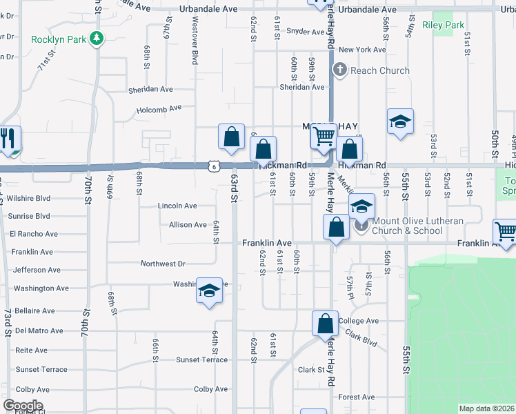 map of restaurants, bars, coffee shops, grocery stores, and more near 2023 62nd Street in Des Moines
