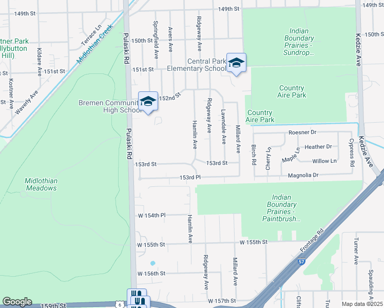 map of restaurants, bars, coffee shops, grocery stores, and more near 15264 Hamlin Avenue in Midlothian