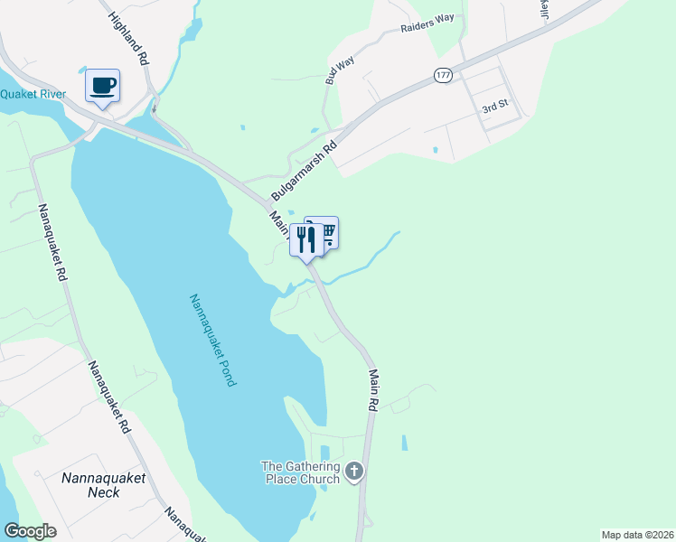 map of restaurants, bars, coffee shops, grocery stores, and more near 2500 Main Road in Tiverton