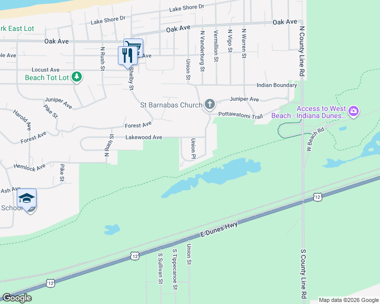 map of restaurants, bars, coffee shops, grocery stores, and more near 511 N Tippecanoe Pl in Gary