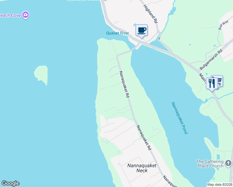 map of restaurants, bars, coffee shops, grocery stores, and more near 183 Nanaquaket Road in Tiverton