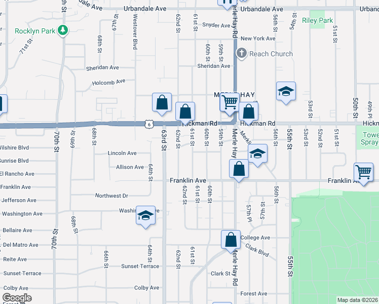 map of restaurants, bars, coffee shops, grocery stores, and more near 2023 62nd Street in Des Moines