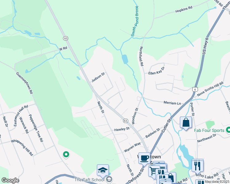 map of restaurants, bars, coffee shops, grocery stores, and more near 46 Wilder Street in Watertown