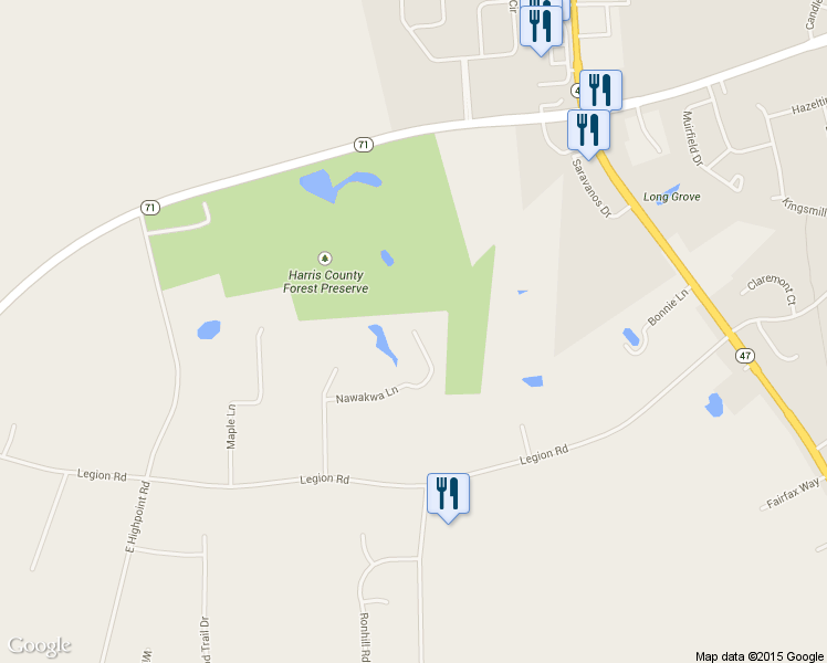 map of restaurants, bars, coffee shops, grocery stores, and more near 131 Nawakwa Lane in Yorkville