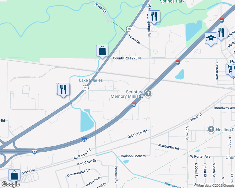 map of restaurants, bars, coffee shops, grocery stores, and more near 1261-1267 Lake Charles Avenue in Porter