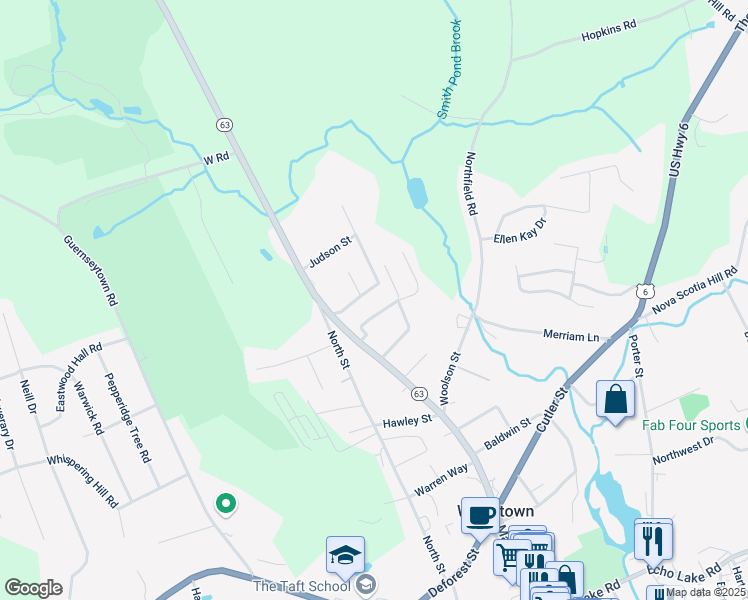 map of restaurants, bars, coffee shops, grocery stores, and more near 46 Wilder Street in Watertown