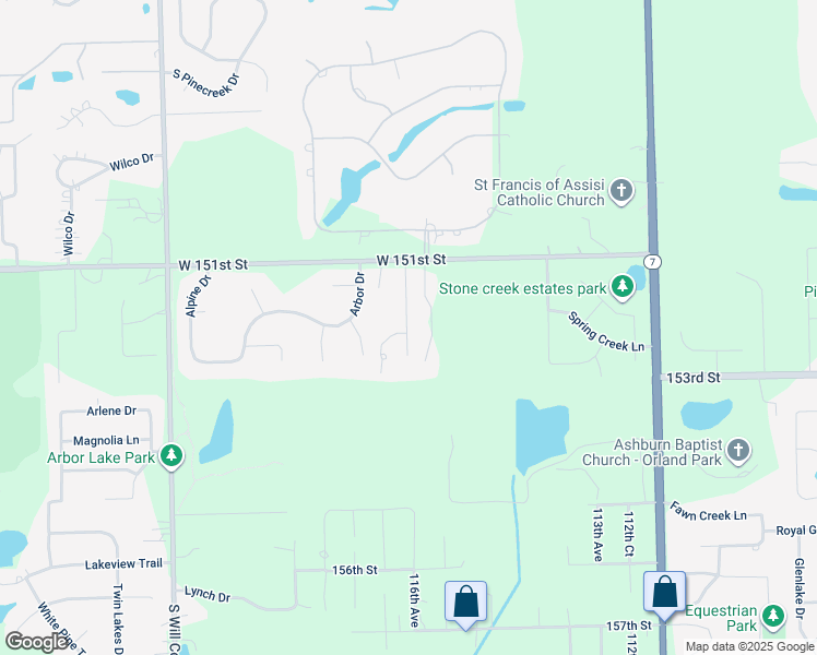 map of restaurants, bars, coffee shops, grocery stores, and more near 15269 Rodao Drive in Orland Park