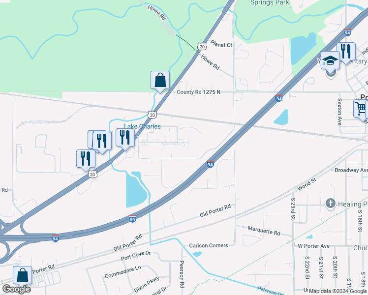 map of restaurants, bars, coffee shops, grocery stores, and more near 1261-1267 Lake Charles Avenue in Porter