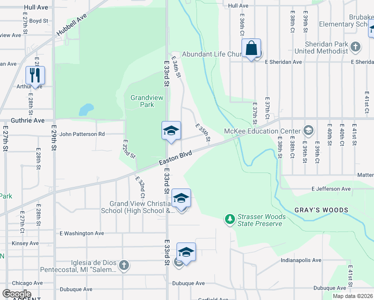 map of restaurants, bars, coffee shops, grocery stores, and more near 3300 Easton Boulevard in Des Moines