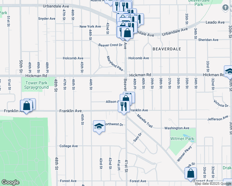 map of restaurants, bars, coffee shops, grocery stores, and more near 4216 Lincoln Avenue in Des Moines