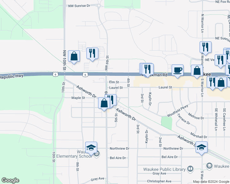 map of restaurants, bars, coffee shops, grocery stores, and more near 240 5th Street in Waukee