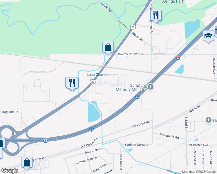 map of restaurants, bars, coffee shops, grocery stores, and more near 1311 Lake Charles Avenue in Porter