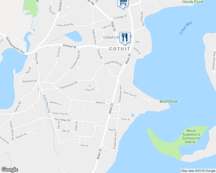 map of restaurants, bars, coffee shops, grocery stores, and more near 1077 Main Street in Barnstable