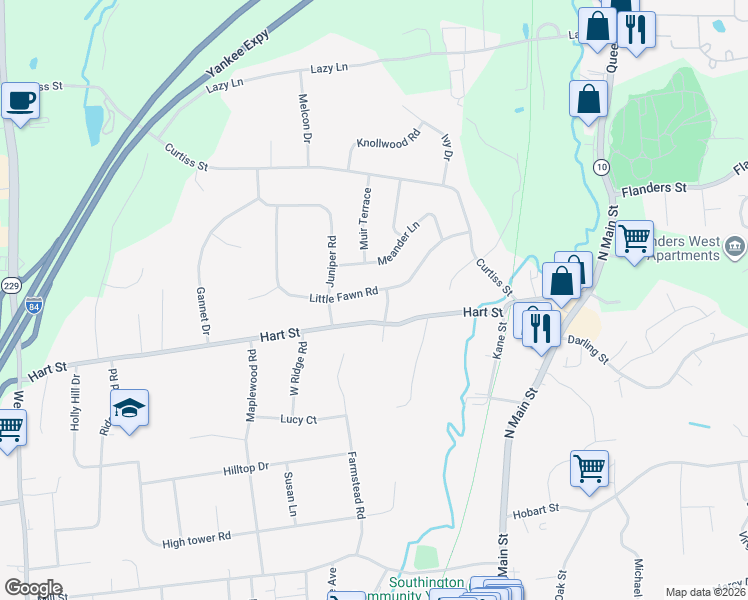 map of restaurants, bars, coffee shops, grocery stores, and more near 138 Little Fawn Road in Southington