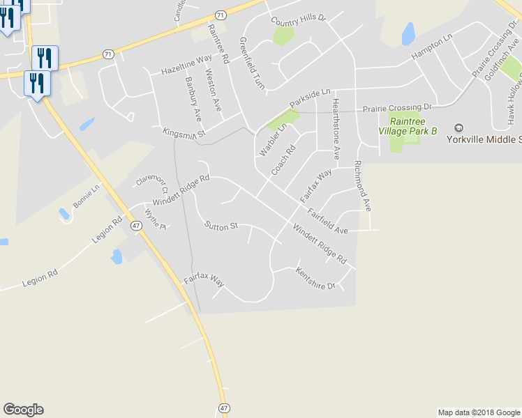 map of restaurants, bars, coffee shops, grocery stores, and more near 522 Windett Ridge Road in Yorkville