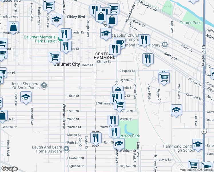 map of restaurants, bars, coffee shops, grocery stores, and more near 37 Condit Street in Hammond
