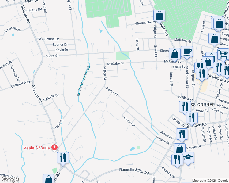 map of restaurants, bars, coffee shops, grocery stores, and more near 137 Potter Street in Dartmouth
