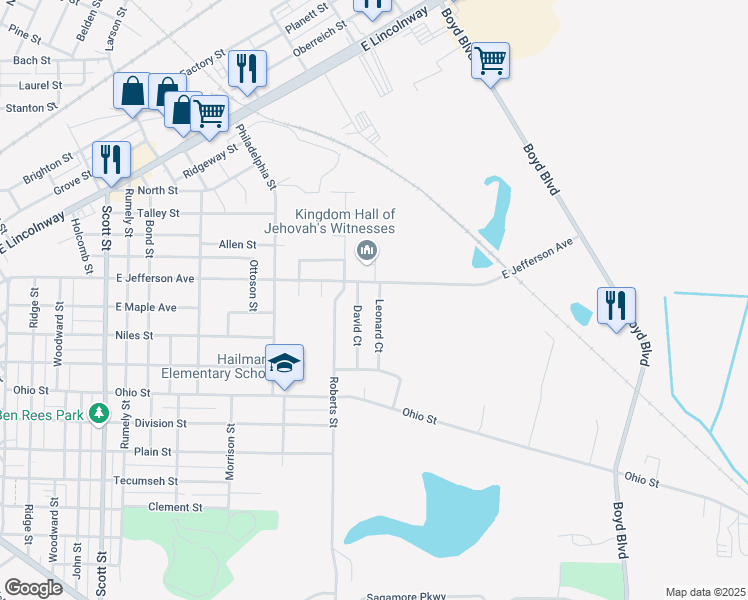 map of restaurants, bars, coffee shops, grocery stores, and more near 704 Leonard Court in La Porte