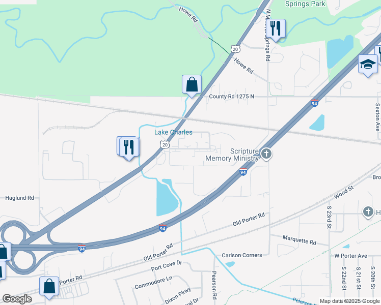 map of restaurants, bars, coffee shops, grocery stores, and more near 1311-1317 Lake Charles Avenue in Porter