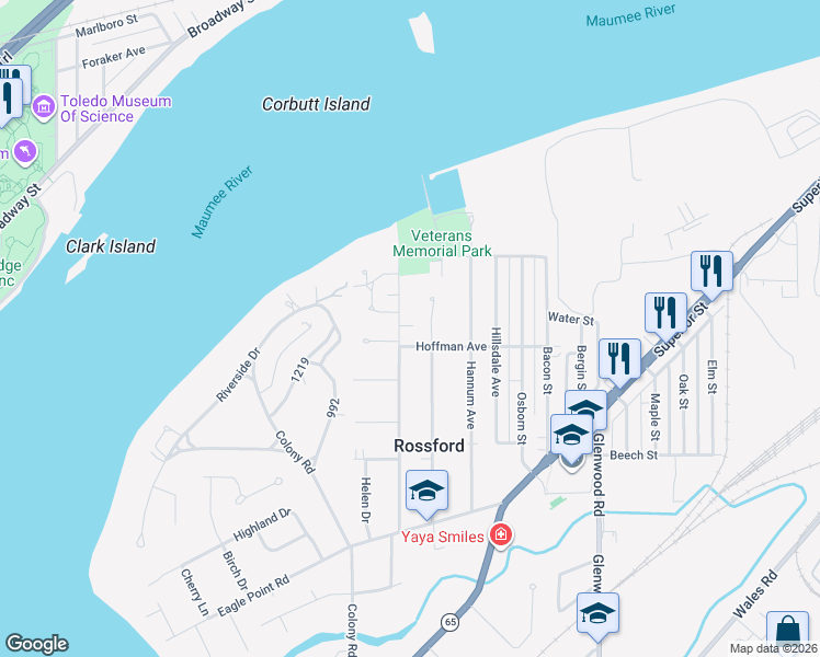 map of restaurants, bars, coffee shops, grocery stores, and more near 208 Hoffman Avenue in Rossford