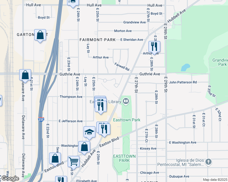 map of restaurants, bars, coffee shops, grocery stores, and more near Valley View Village Apartment in Des Moines