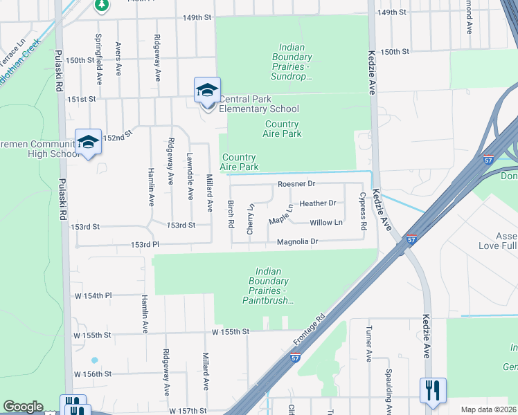 map of restaurants, bars, coffee shops, grocery stores, and more near 15335 Cherry Lane in Markham