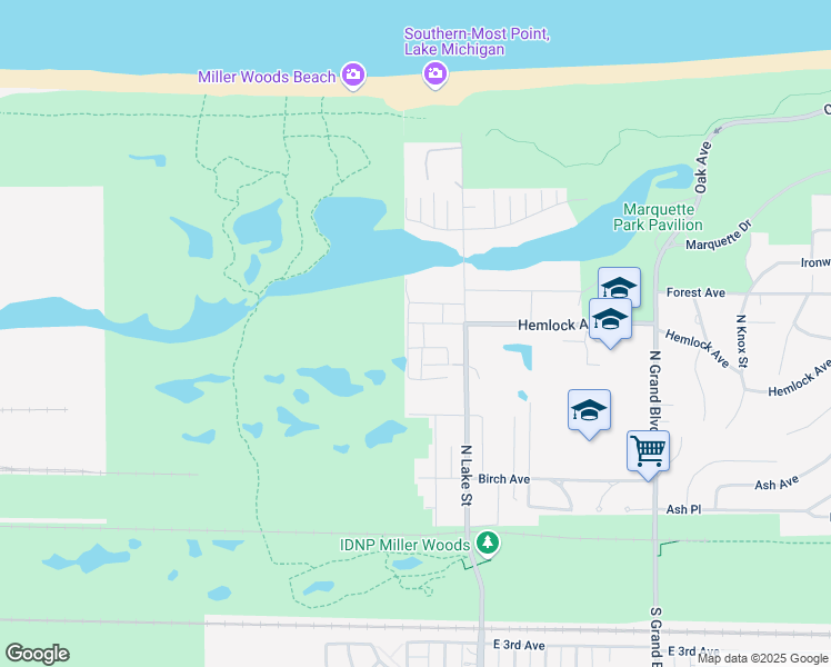 map of restaurants, bars, coffee shops, grocery stores, and more near 5701 Hemlock Avenue in Gary
