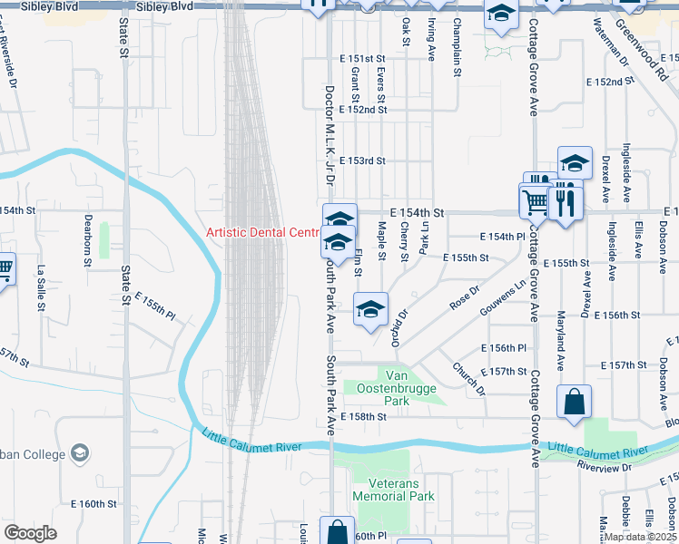 map of restaurants, bars, coffee shops, grocery stores, and more near 15475 South Park Avenue in South Holland