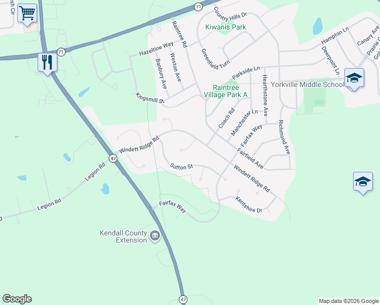 map of restaurants, bars, coffee shops, grocery stores, and more near 2332 Winterthur Green in Yorkville