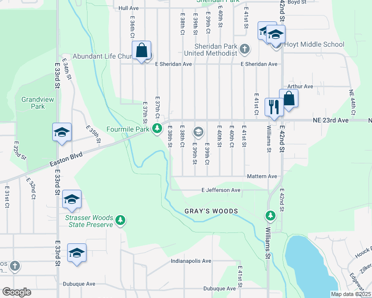 map of restaurants, bars, coffee shops, grocery stores, and more near 2014 East 39th Street in Des Moines