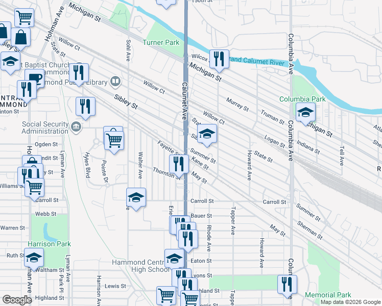 map of restaurants, bars, coffee shops, grocery stores, and more near 800-898 Kane St in Hammond