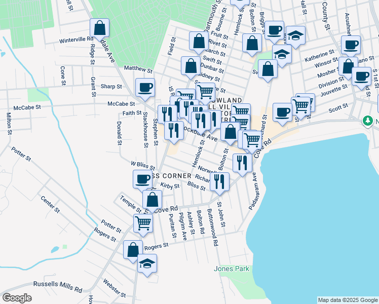 map of restaurants, bars, coffee shops, grocery stores, and more near 105 Osborne Street in Dartmouth