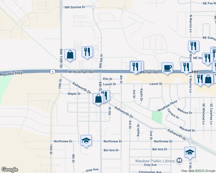 map of restaurants, bars, coffee shops, grocery stores, and more near 240 5th Street in Waukee