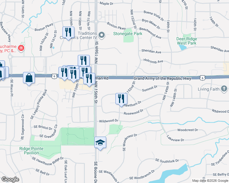 map of restaurants, bars, coffee shops, grocery stores, and more near 15306 Ridgeview Drive in Clive