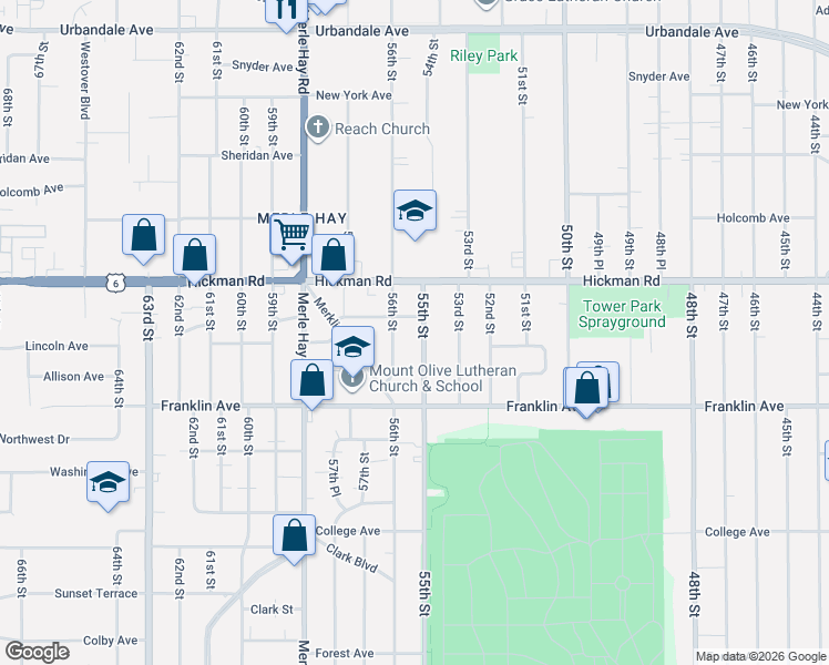 map of restaurants, bars, coffee shops, grocery stores, and more near 2017 55th Street in Des Moines