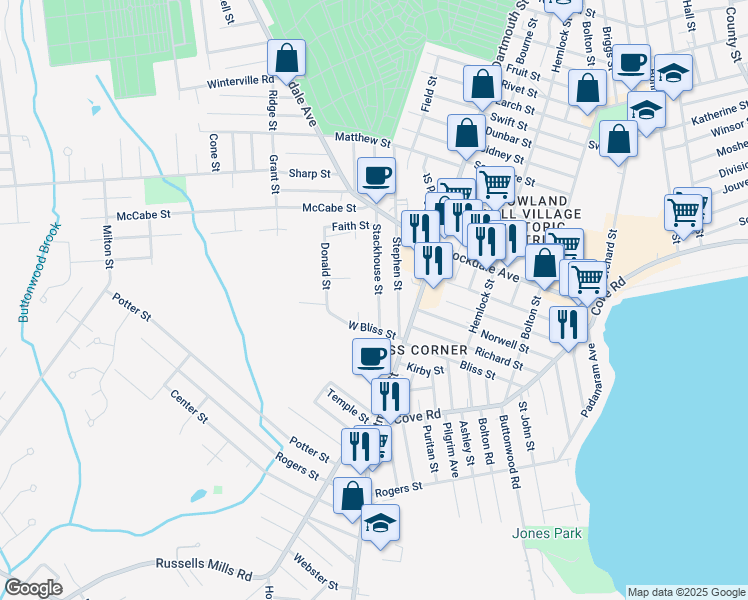 map of restaurants, bars, coffee shops, grocery stores, and more near 131 Stephen Street in Dartmouth