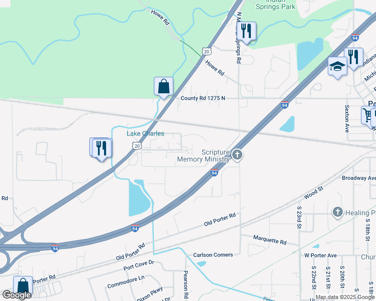 map of restaurants, bars, coffee shops, grocery stores, and more near 1261-1267 Lake Charles Avenue in Porter