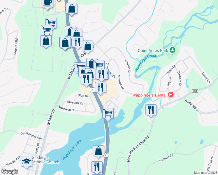 map of restaurants, bars, coffee shops, grocery stores, and more near 859 old Route 9 North in Wappingers Falls
