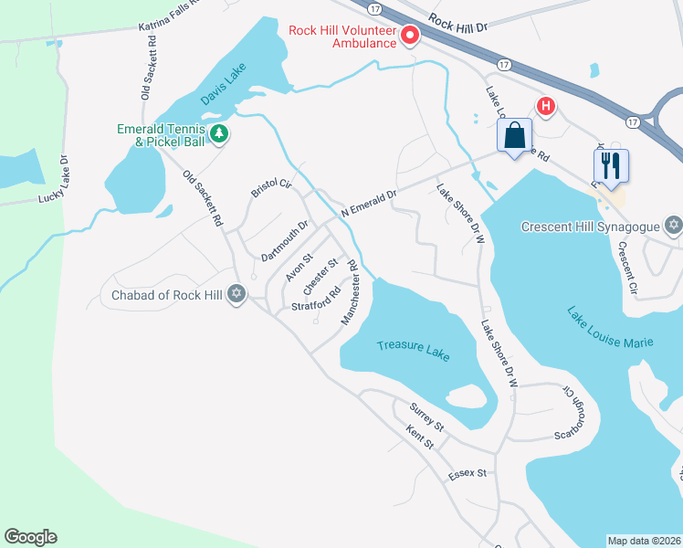 map of restaurants, bars, coffee shops, grocery stores, and more near 33 Stratford Road in Rock Hill