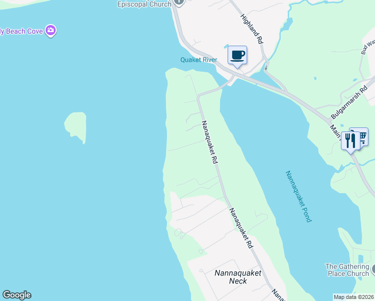 map of restaurants, bars, coffee shops, grocery stores, and more near 183 Nanaquaket Road in Tiverton