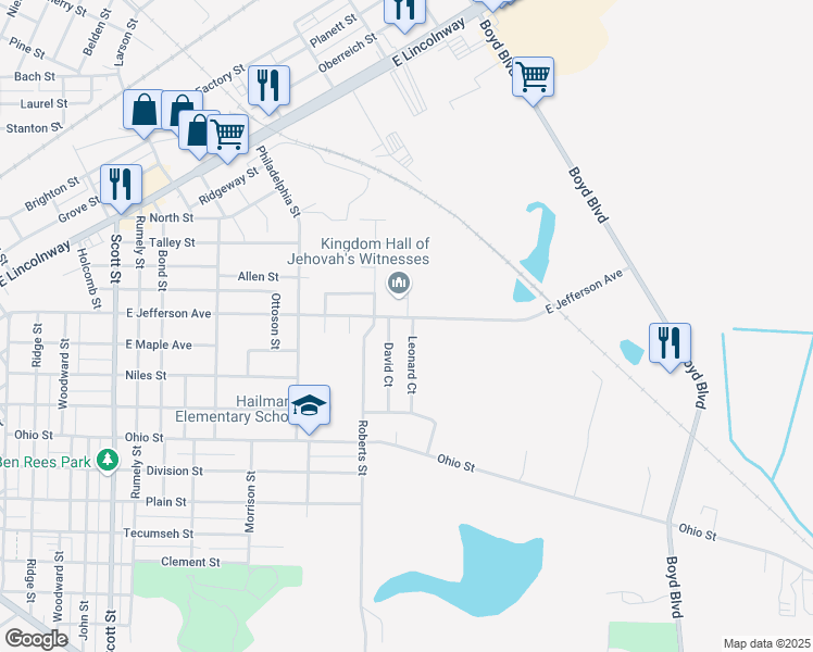 map of restaurants, bars, coffee shops, grocery stores, and more near 704 Leonard Court in La Porte