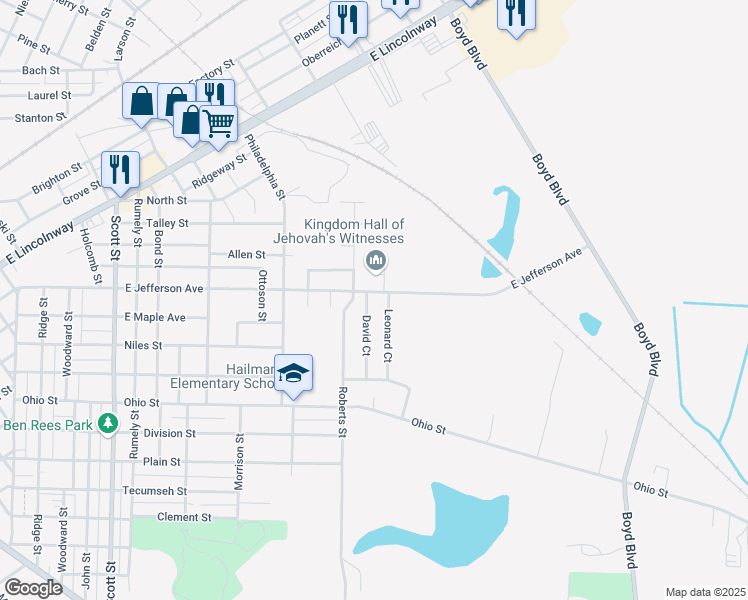 map of restaurants, bars, coffee shops, grocery stores, and more near 704 Leonard Court in La Porte