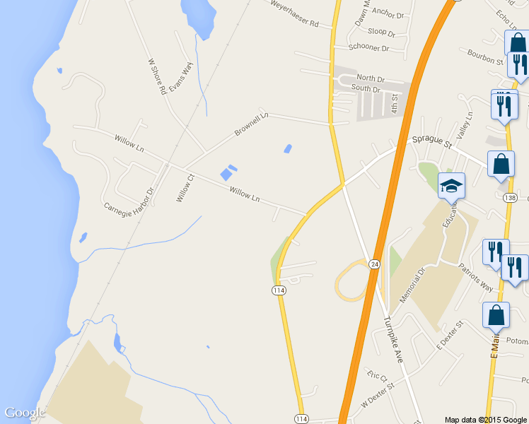 map of restaurants, bars, coffee shops, grocery stores, and more near 72 Willow Lane in Portsmouth