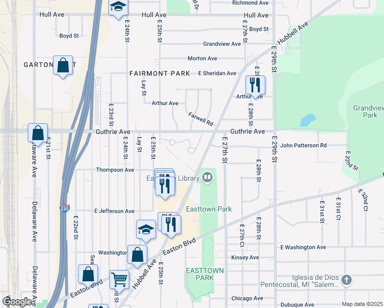 map of restaurants, bars, coffee shops, grocery stores, and more near Valley View Village Apartment in Des Moines