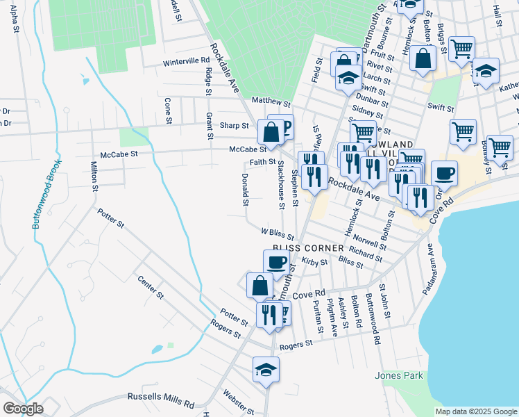 map of restaurants, bars, coffee shops, grocery stores, and more near 1 Joanne Lane in Dartmouth