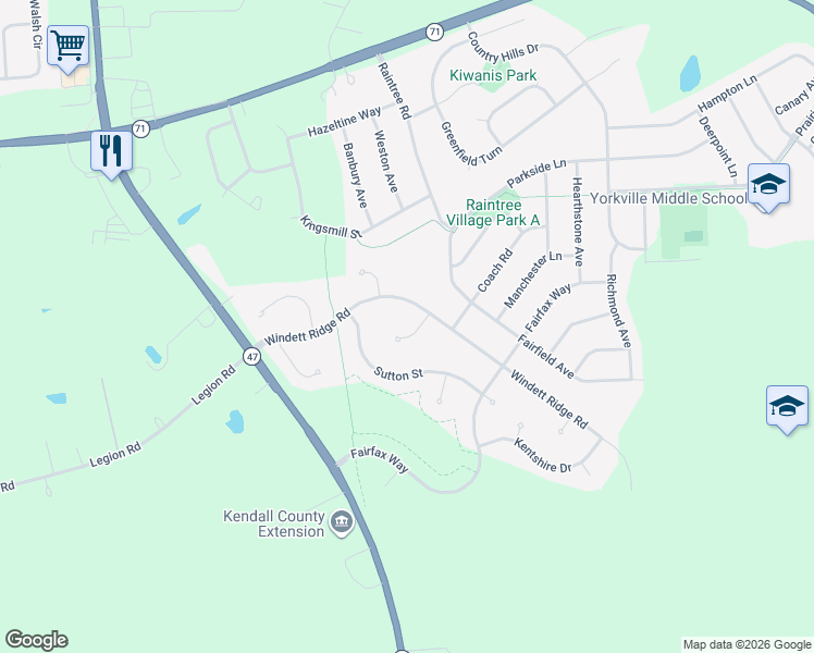 map of restaurants, bars, coffee shops, grocery stores, and more near 2332 Winterthur Green in Yorkville